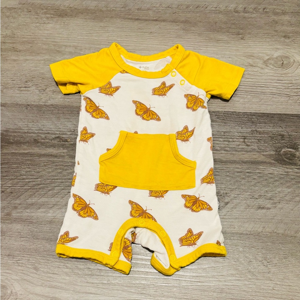 Kyte Baby Butterfly Romper Yellow White Pocket 0-3 Months Bamboo